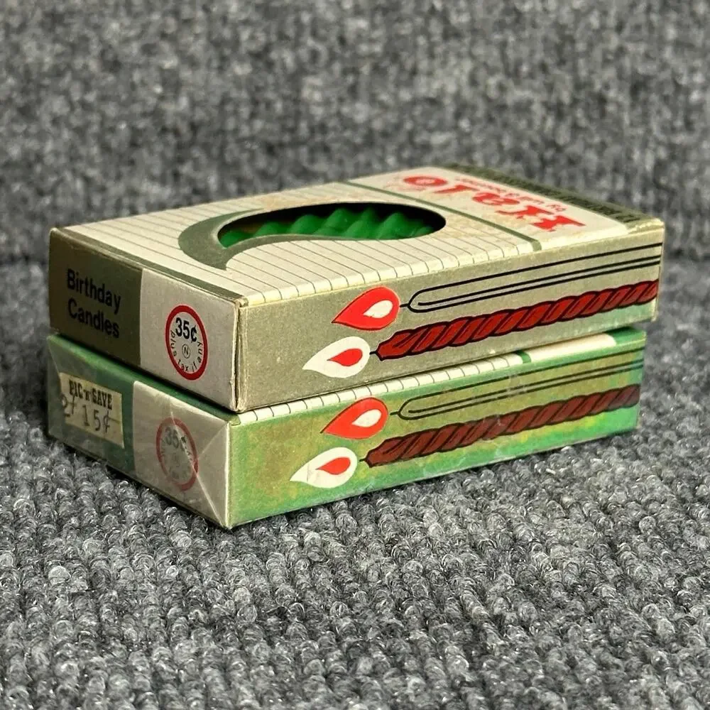 Vintage 3.5” twist birthday candles 12 yellow 11 green Halo Will & Baumer Japan